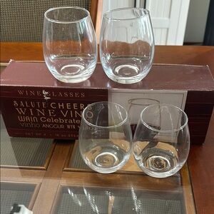 Set of 4 Clear Stemless Wine Glasses NIB